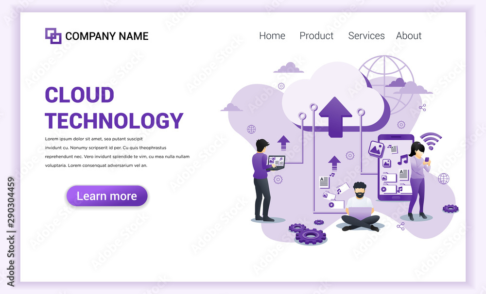 Poster modern flat design concept of cloud technology, digital storage, data center with characters. can us