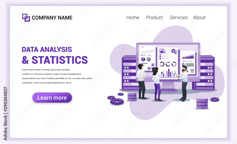 Aufkleber modern flat design concept of data analysis. characters in front presentation screen showing data an