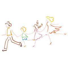 Obraz na płótnie Canvas Friendly family somewhere in a hurry or playing