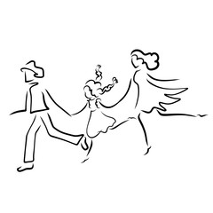 running family, mom with dad and daughter, black pattern