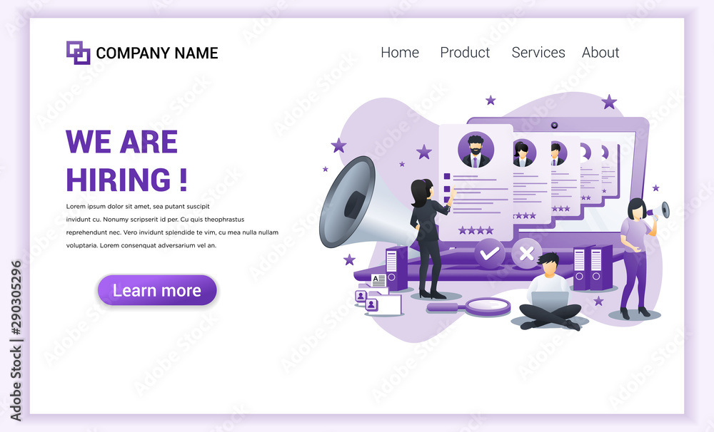 Canvas Prints modern flat design concept of hiring and online recruitment with characters process choice a resume.