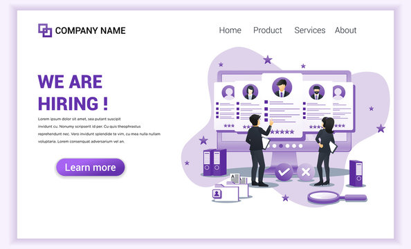 Modern Flat design concept of Hiring and online recruitment with characters process choice a resume. Can use for banner, business, content strategy, landing page, web design. Flat vector illustration