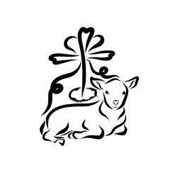 Lying lamb cross with hearts and crown of thorns