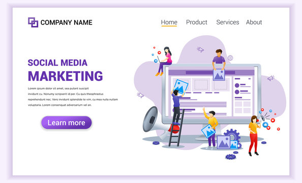 Modern flat design concept of Social media marketing can use for banner, business content strategy, analysis, mobile app, landing page, web design template. Flat vector illustration