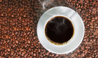 Coffee cup and coffee beans