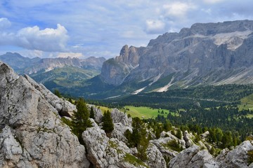 Sella Group, a plateau-shaped massif in the Dolomites. View from the top of one of the climbing routes.