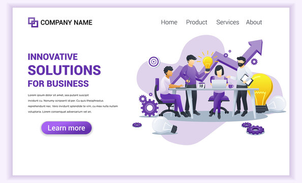 Modern Flat design concept of Team work with characters in business meeting and brainstorming, searching for new solutions. Can use for business, banner, landing page. Flat vector illustration
