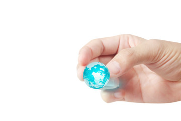 Globe ,earth in hand, holding our planet glowing. Earth image provided by Nasa