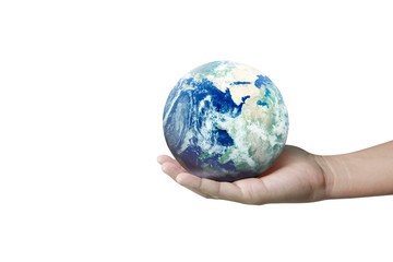 Globe ,earth in hand, holding our planet glowing. Earth image provided by Nasa