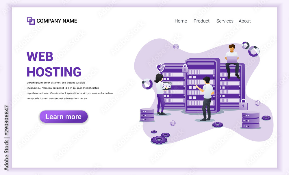 Poster modern flat design concept of web hosting services, database storage, data center with characters. c