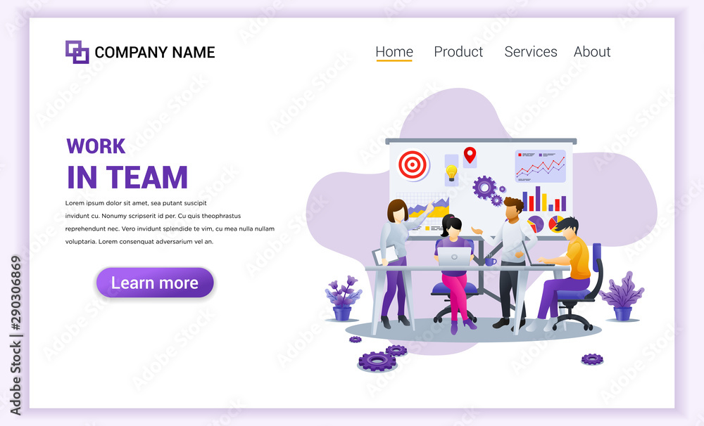 Poster modern flat design concept of team work design with characters in meeting and presentation. can use 