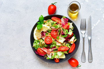 diet lunch fresh vegetables salad from tomato, spinach, lettuce, onion
