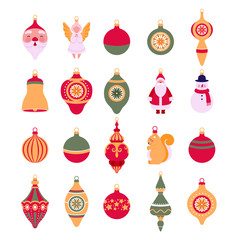 Set of Christmas retro toys for decorating the Christmas tree. New Year's elements