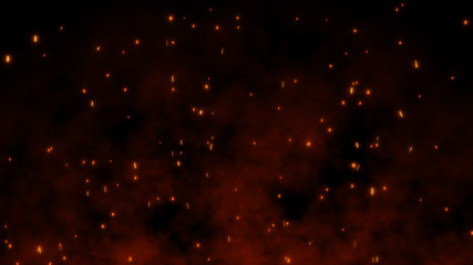 Fototapeta na wymiar 3D Burning embers glowing. Fire Glowing Particles on Black Background