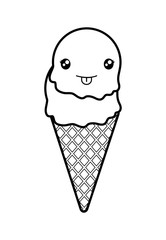 cute ice cream monochrome kawaii character