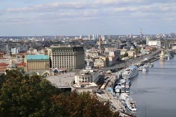 kyiv, kiev. ukraine, podol, city, panorama, view, cityscape, architecture, urban, building, skyline, landscape, sky, panoramic, town, europe, dnieper, river, street, old, 