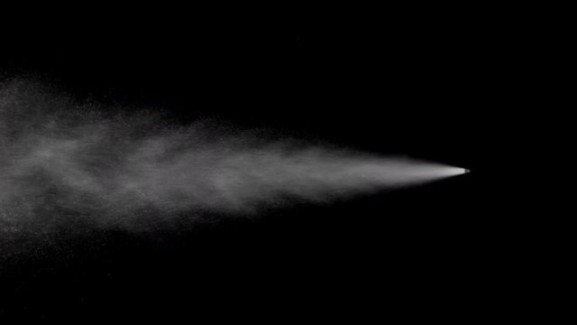 VFX plate,spray blast on black background, fountain of vaporized foam particles. stabilized locked shot, alpha channel of spray included, UHD 4K 60fps