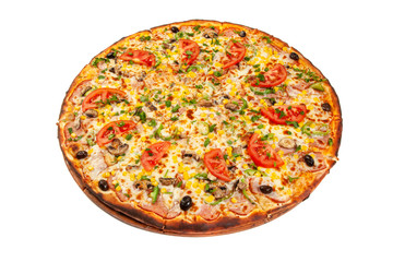 Delicious pizza, isolated on white background