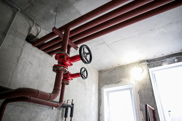 clean line white water pipes watering system pipe engineer design in underground condominium.