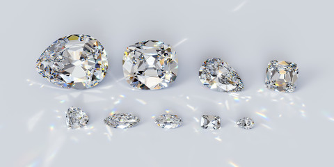 None main Cullinan diamonds in descend carat weigh orderon white background