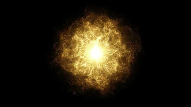 Golden power ball burst from center with abstract flame fire. 3d rendering.