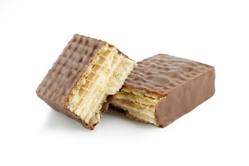 Chocolate wafer on white background. Milk chocolate. Dessert.