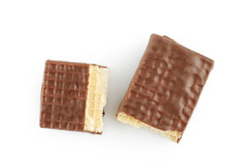 Chocolate wafer on white background. Milk chocolate. Dessert.