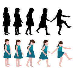 vector, isolated, little girl without a face, in a flat style, group