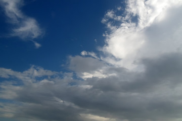 blue sky with white and grey clouds