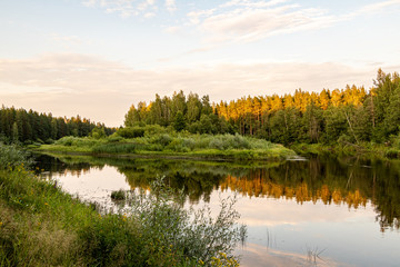 View to river Gauja  and its island shortly before sunset  in Strenci nature trail in Latvia