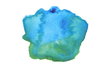 Abstract watercolor and acrylic blot painting. Blue Color design element. Texture paper. Isolated on white background.