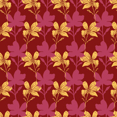 Seamless stylized pattern with pink colchicum flowers. 