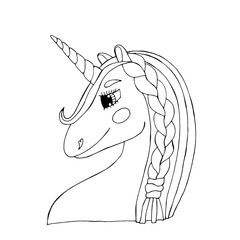 Black line Unicorn for coloring book or page