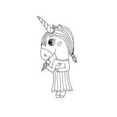 Black line Unicorn for coloring book or page