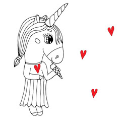 Black line Unicorn for coloring book or page