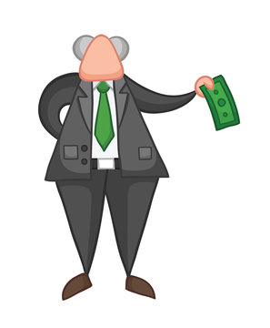 Hand-drawn Vector Illustration Of Boss Giving Money.