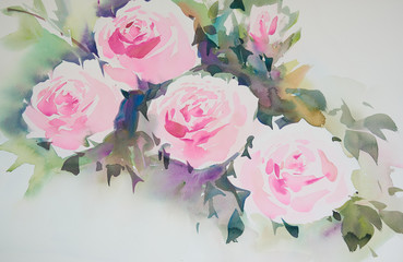 Water color painting of roses on white paper