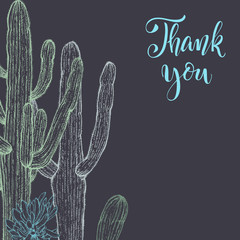 Naklejka premium Floral background. Hand drawn vector botanical illustration. Template greeting card, wedding invitation banner with spring flowers. Sketch linear cactus ans succulents . Engraved style illustration.