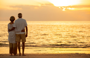 Senior Couple Sunset Tropical Beach
