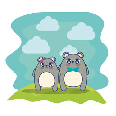 cute mouses couple characters vector illustration