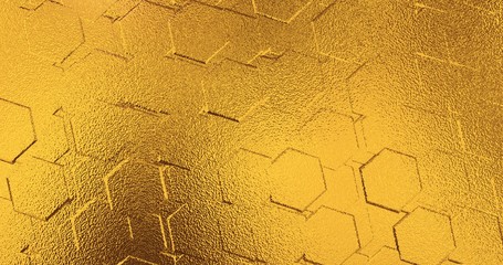 Geometric golden background. Golden polygonal wall from hexagon. 3 d render. - 290321403
