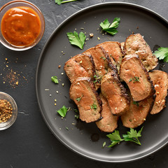 Grilled sliced beef liver
