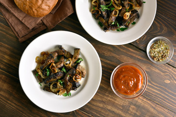 Fried beef liver with onion