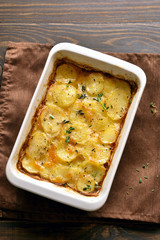 Potato gratin in baking dish