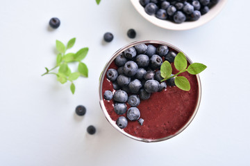 Blueberry smoothie in glass