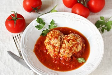 brains of a cow, sheep or calf in tomato sauce. dishes with offal. dish for Halloween. weird food