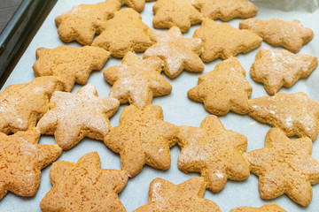 Christmas New Year traditional homemade cookies biscuit stars and spruce shape preparation process