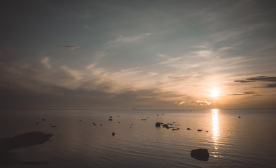 sunset evening sea in brown tones