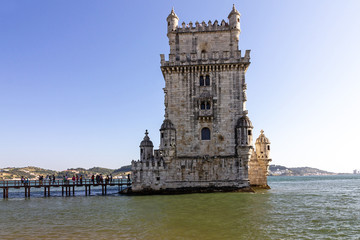 Fototapeta premium Belem tower architecture sea view, Lisbon landmark, Portugal