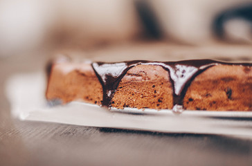 brownie chocolate cake on a brown table